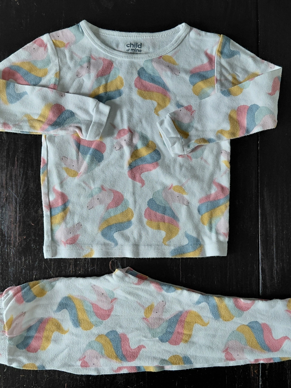child of mine Pastel Unicorn Long Sleeve Pajama Set in Pink, Blue & Yellow